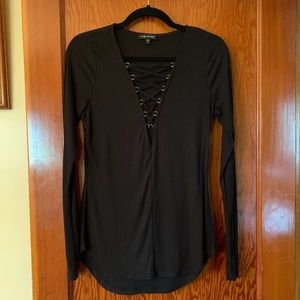 Black long sleeve lace up jersey